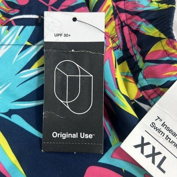 Original Use Mens XXL Swim Trunks Tropical Pattern Navy & Multi-Color UPF 50+ - Picture 6 of 8